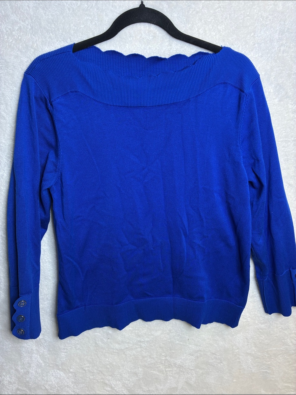 Cable & Gauge Off-the-Shoulder Scallop Trim Sweater - Bright Blue